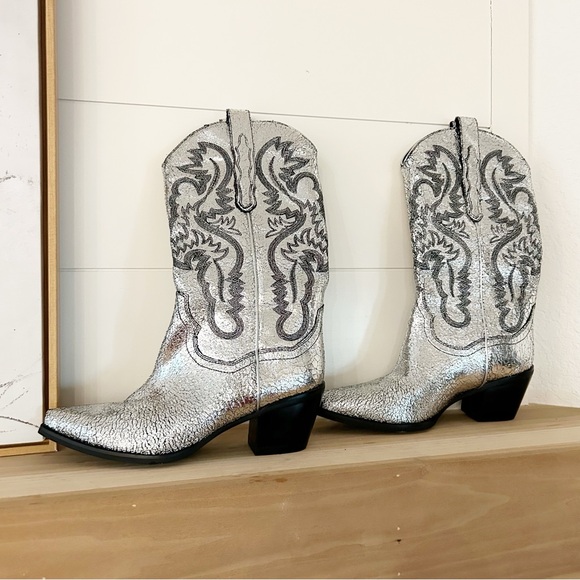 New Jeffrey Campbell Dagget Silver Metallic Western Boots Cowgirl Free People - Picture 3 of 6